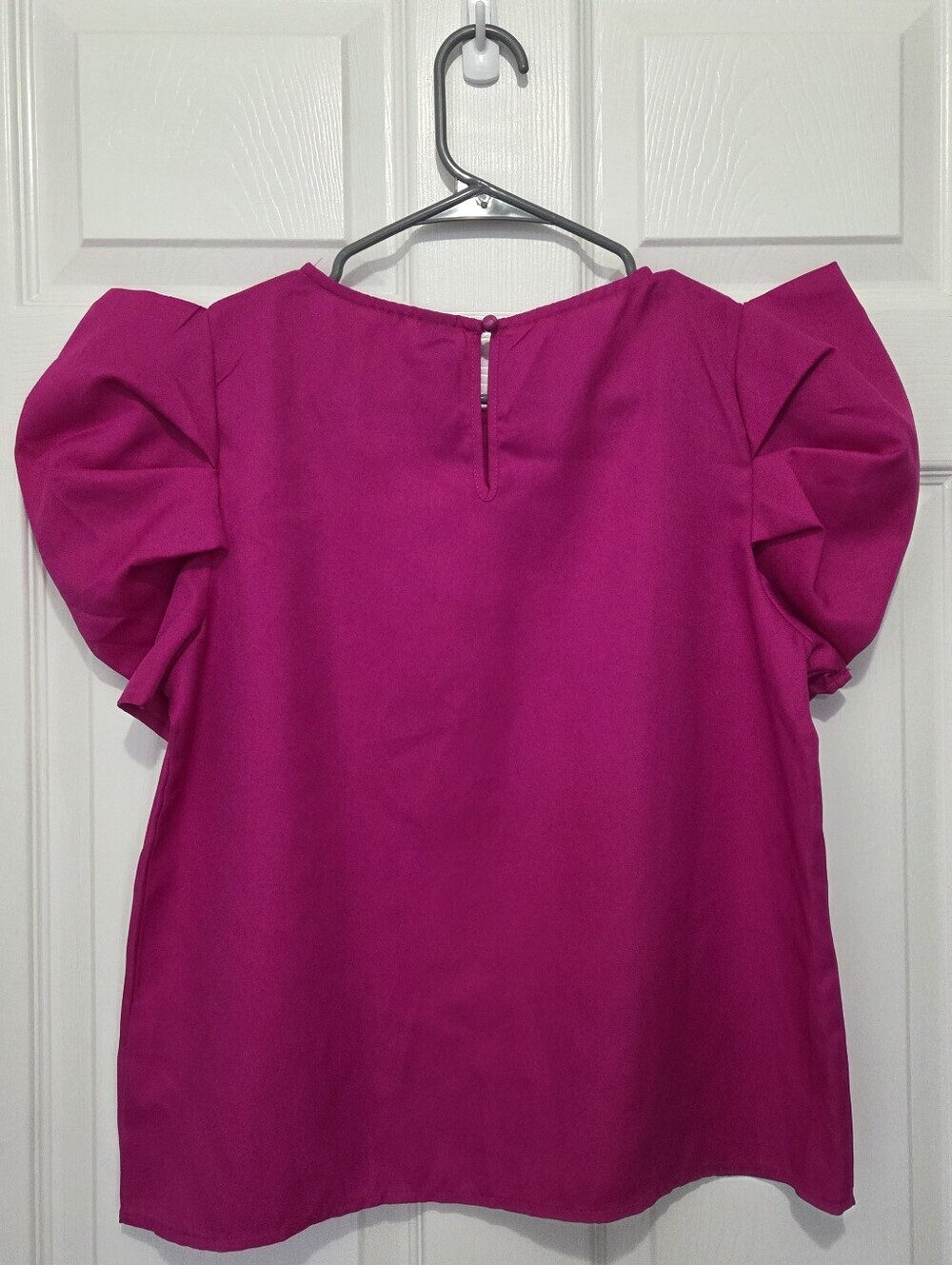 Women's Hot Pink Puff Short Sleeve Blouse Top Size Medium Business Casual - Picture 5 of 8